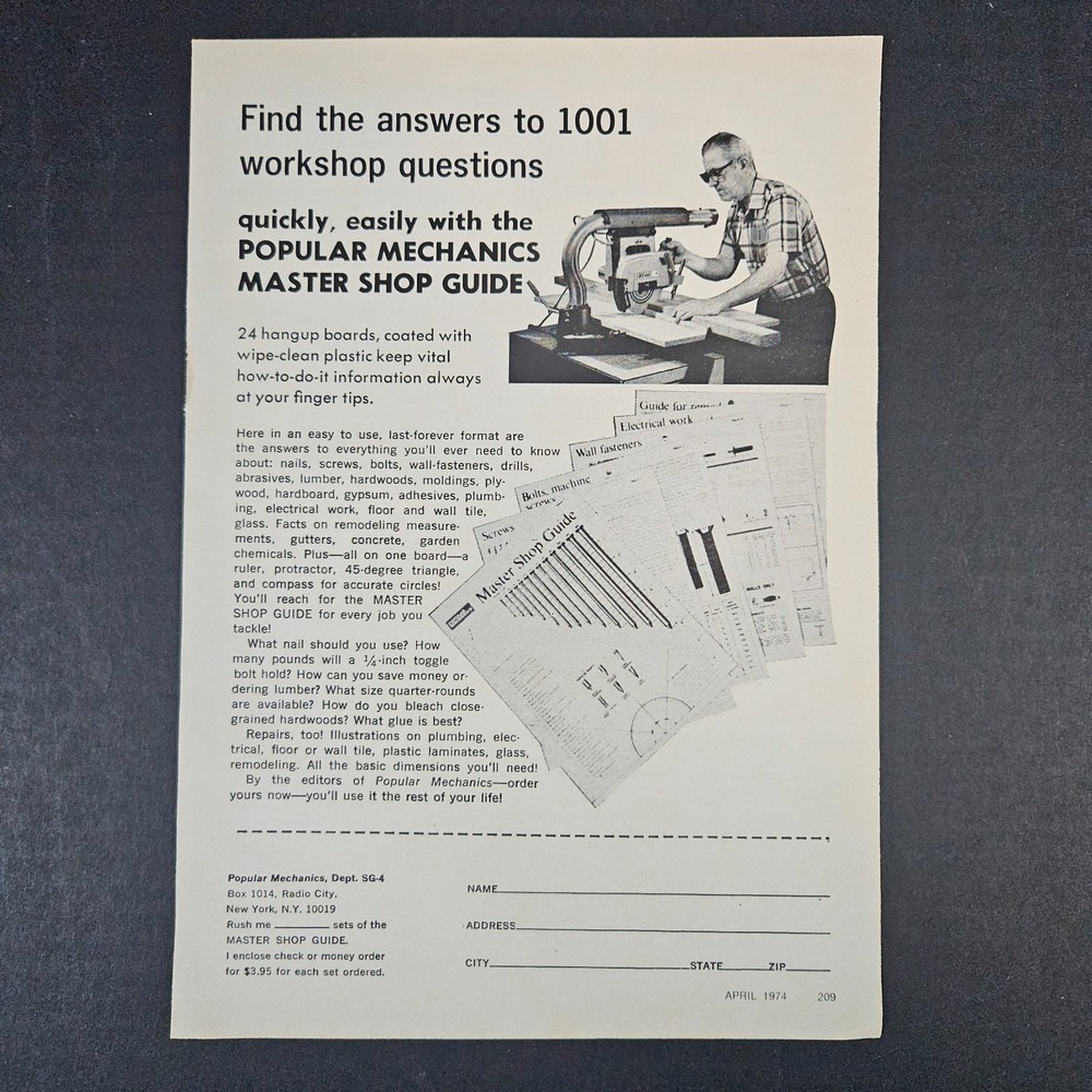 1974 Popular Mechanics Master Shop Guide Expired Order Form Vintage Print Ad NYC